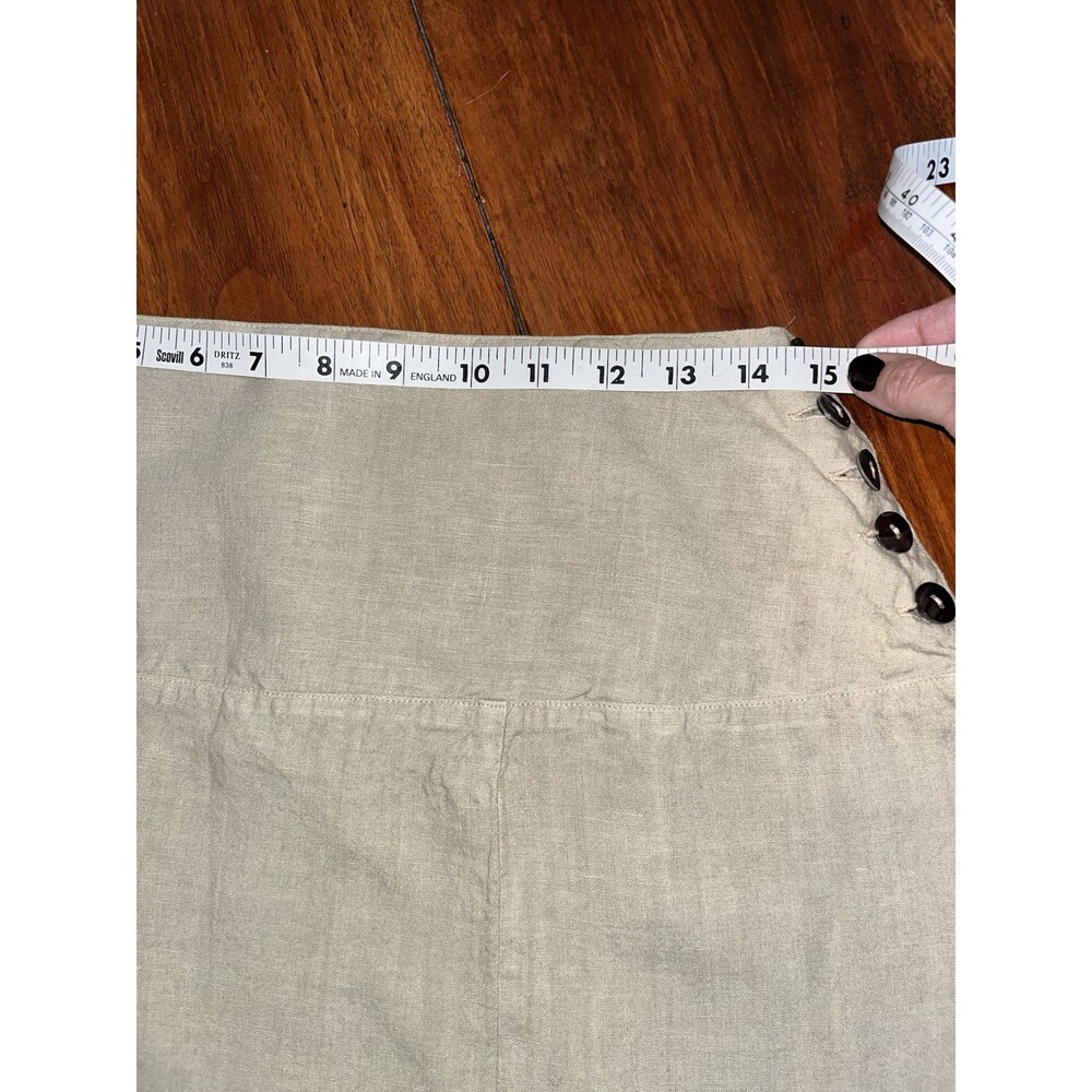 Habitat 100% Linen Khaki Midi Skirt Medium Lagenlook Minimalist Womens Button - Picture 8 of 9